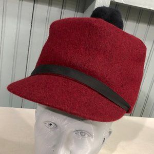 Maroon Pom Scotch Hat 6 5/8 Wrapped Ear Flaps Winter Hat Made USA